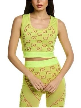 Gucci Neon Lime GG Logo Crop Tank Top Size Large Authentic